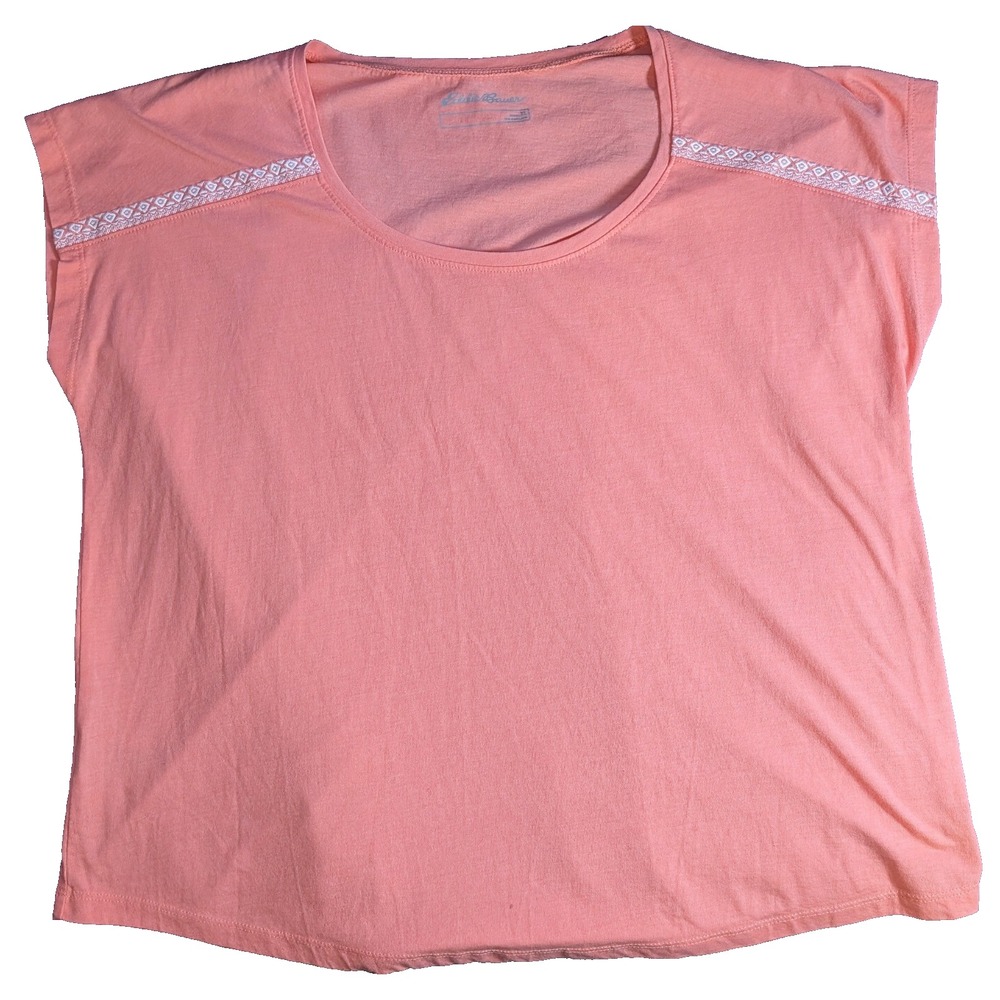 Eddie Bauer Geometric Shoulders Short Sleeve Round Neck Sz XL Peach Y2K